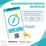 Smartphone mit Screenshot der App.